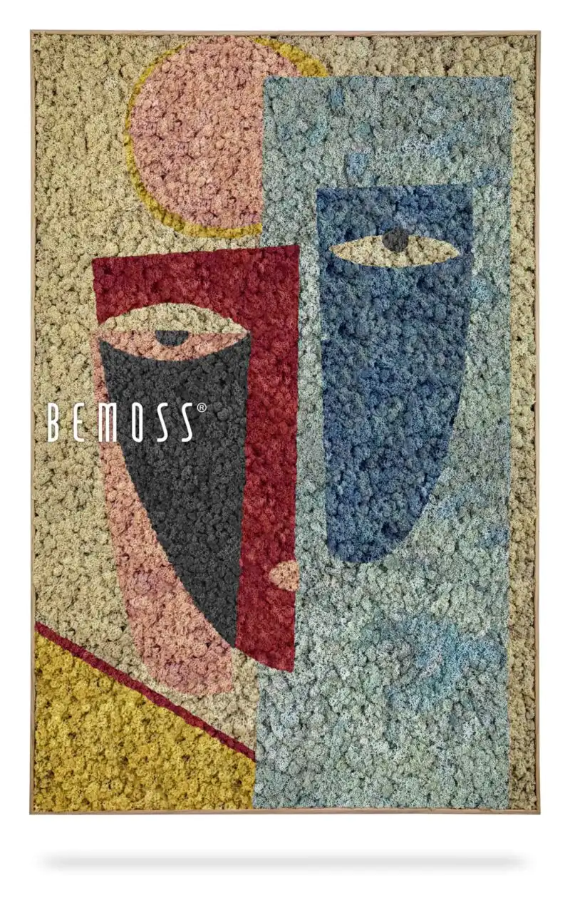 maľba s tvárou a tvárou človeka, mozaika , machovy obraz, stabilizovany mach, machová stena, machová dekorácia